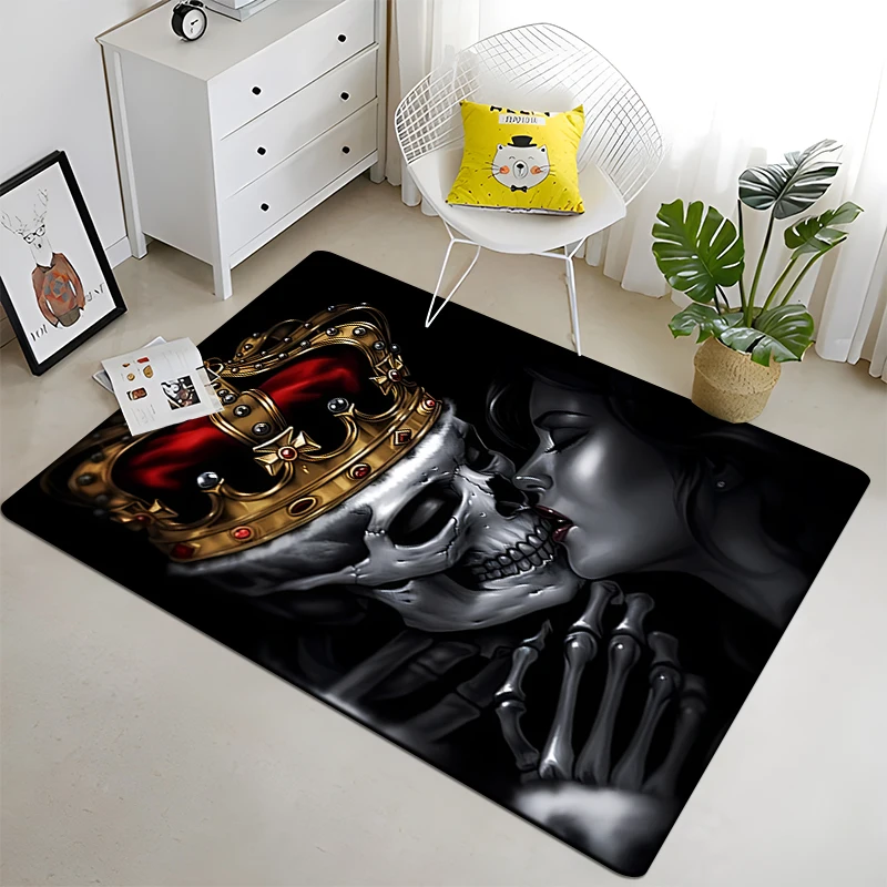 Vintage Ornamental Skulls Rose Pattern Carpet for Living Room Rugs Camping Stranger Things Picnic Mat Anti-Slip E-sports Rug