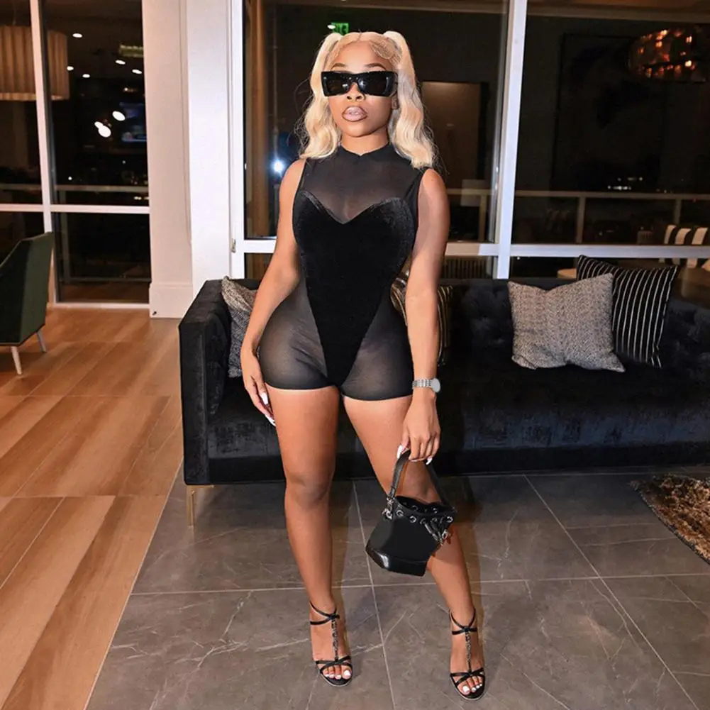 

Super Hot Stylish Above Knee Mesh Nightclub Jumpsuit Sexy Summer Romper Soft Fabric Female Clothes