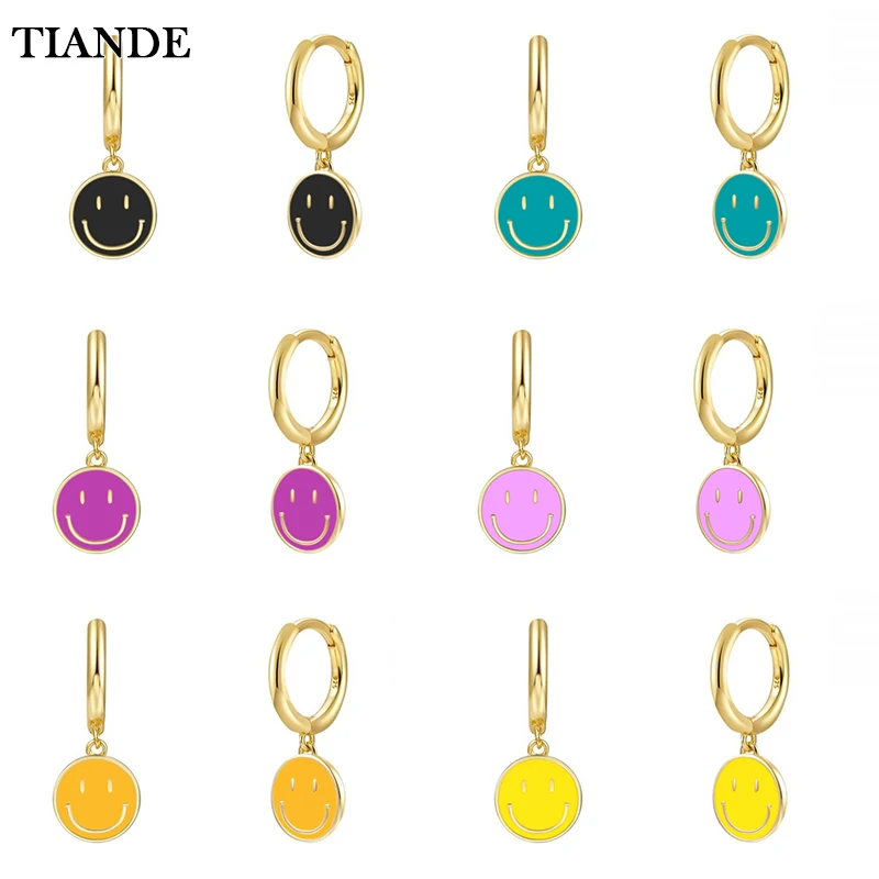 

TIANDE Silver Color Gold Plated Dangle Earrings for Women Colour Enamel Piercing Hoop Drop Earring 2022 Jewelry Wholesale