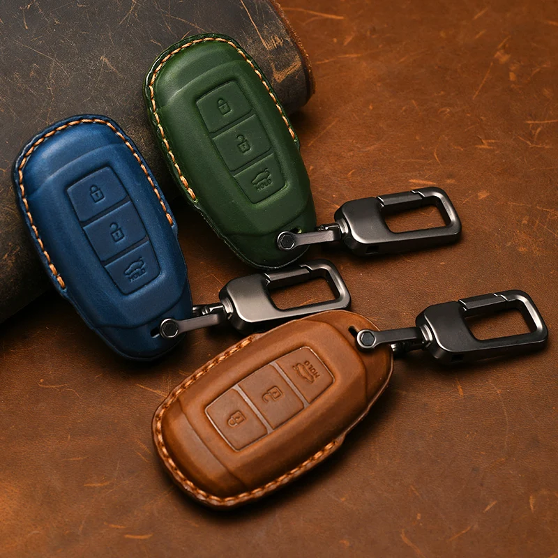 

Leather Car Key Case Cover For Hyundai Elantra I10 I20 IX35 I40 Creta Ix25 Solaris Tucson 2021 Santa Fe Key Fob Cover Shell