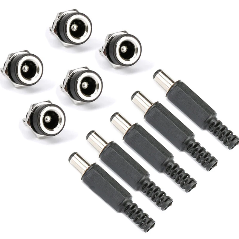 

10Pcs(5Pairs) DC Power Pin 5.5x2.1mm Female Jack Male Plug Adapter 5.5*2.1 DC-022B Supply Jacks Socket Panel Mount Connector