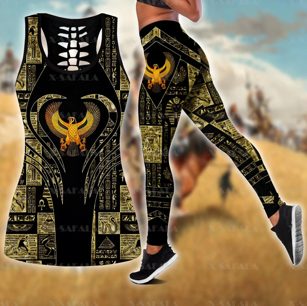 

Ancient Egypt Culture Combo Two Piece Yoga Set Women 3D Print Hollow Out Tank Top High Waist Legging Summer Casual Sport-3