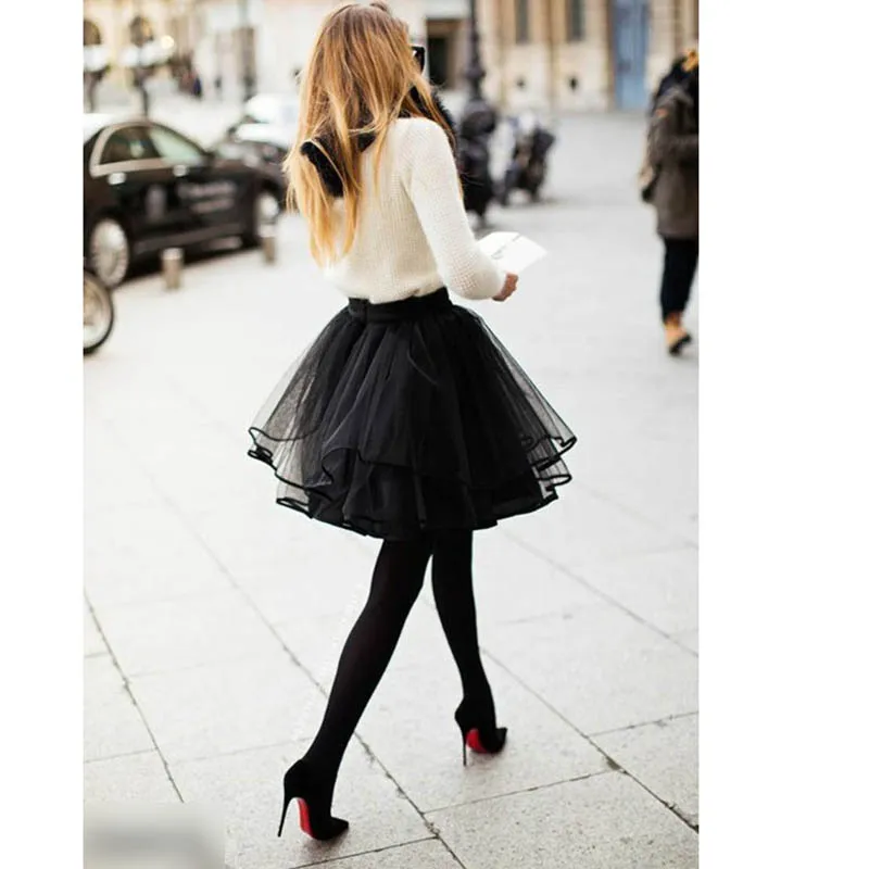 

Women Skirt Fashion High Waist Short Tulle Irregular Hem Mesh Tutu Plus Size Black Layer Mesh Sweet Ballet Ball Gown Clubwear