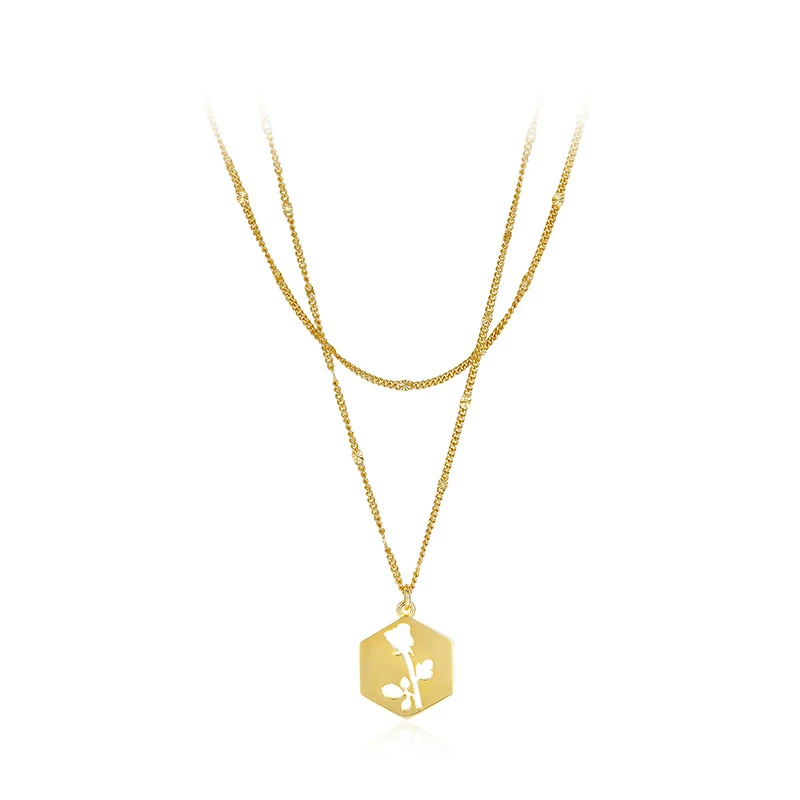

925 Sterling Silver With 18k Gold Plated Plain Silver Hollow Rose Pendant Necklace For Women Original Modern Jewelry 2022 Trend
