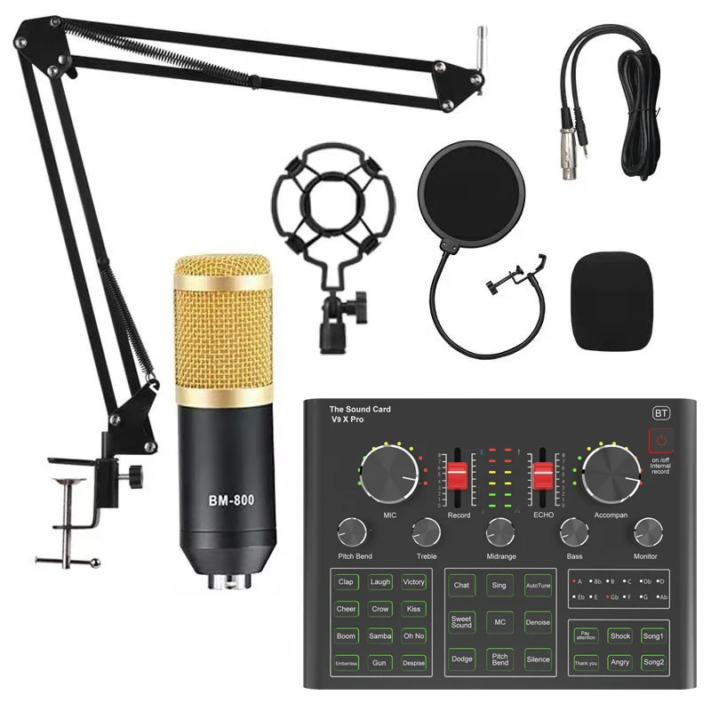 

Professional Wireless Microphone Studio Condenser Microphone Karaoke Mic V9XPRO Sound Card for Youtube PC Computer Phone MIC