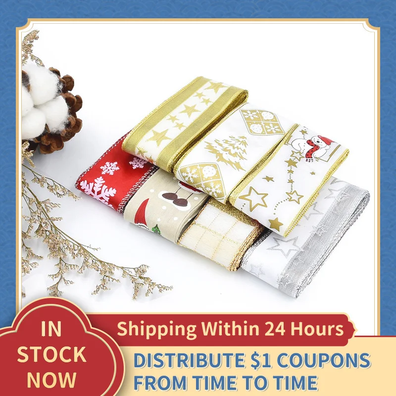 

DIY 2 Yards/Roll New Year Xmas Gifts Wrapping Christmas Organza Ribbon White Snowflake Printing Christmas Tree Ribbon Wholesale