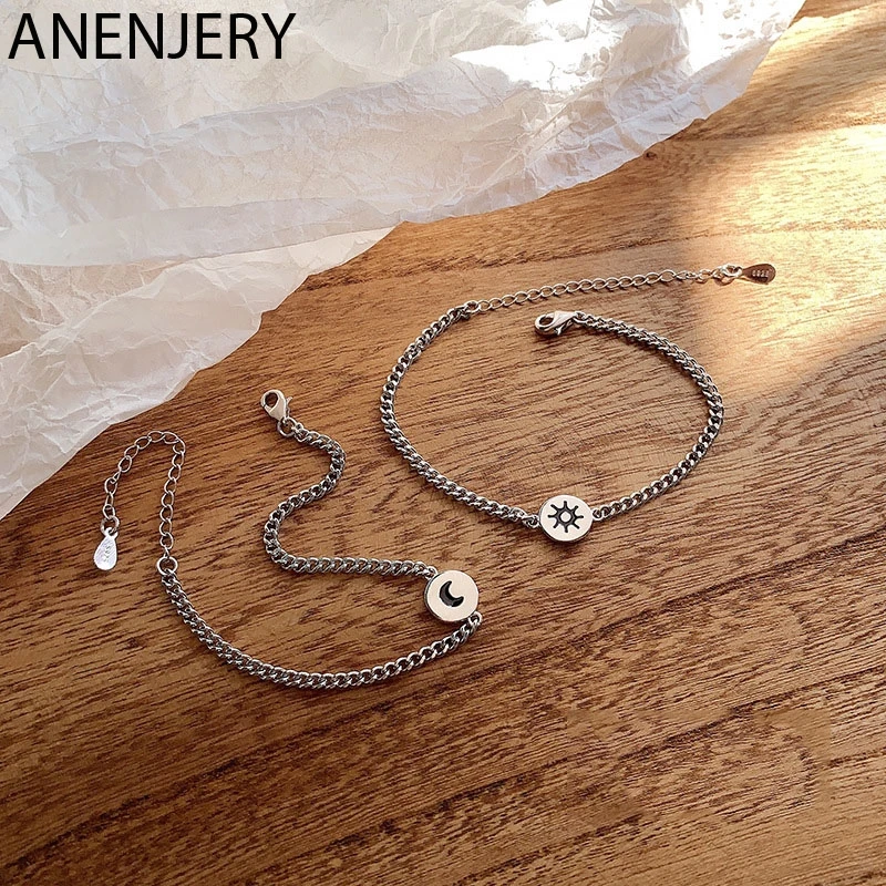 

DAYIN S925 Sterling Silver Round Disc Moon Sun Bracelet For Women Men Couple Bracelet Jewelry Gifts Wholesale S-B433
