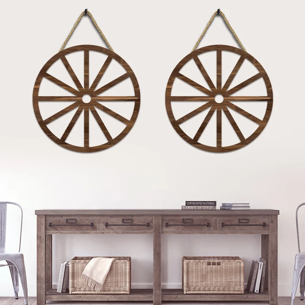 

2 Pcs Vintage Decor Wooden Wheel Decoration Home Wall Carriage Wagon Bedroom Craft Decorative Office Cowboy party