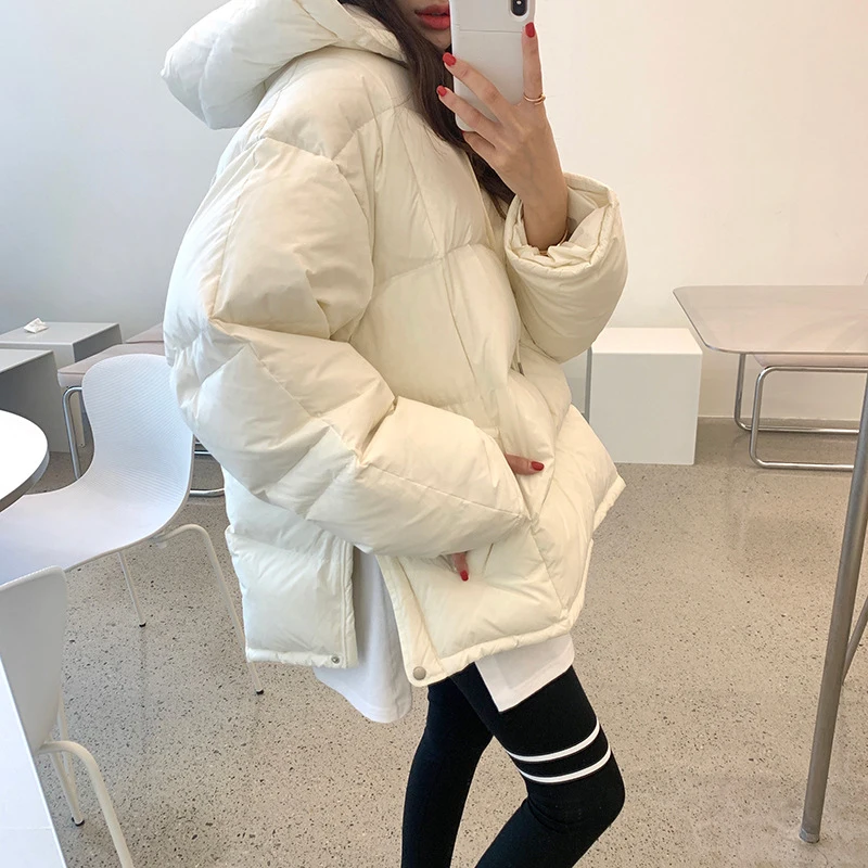 Women Short Jacket Hooded Zipper Parkas New Down Cotton Coat Loose Warm Casual Big Pocket Padded Jackets Female Winter Coats