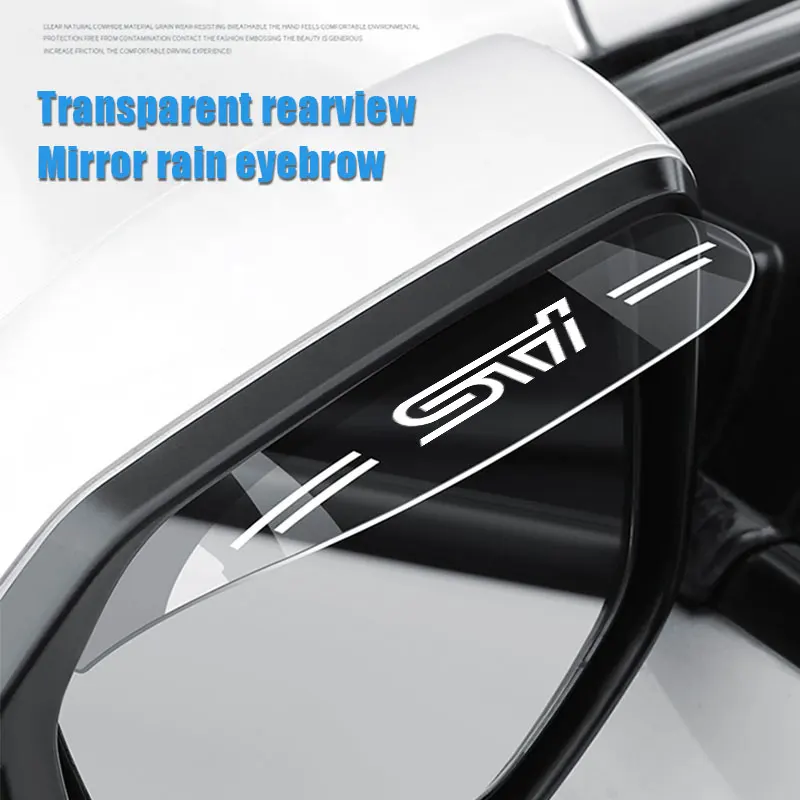 

2Pcs Flexible PVC Rearview Mirror Rain Shade Rainproof Blades For Subaru STI Logo Car Back Rain Eyebrow Cover Auto Accessories