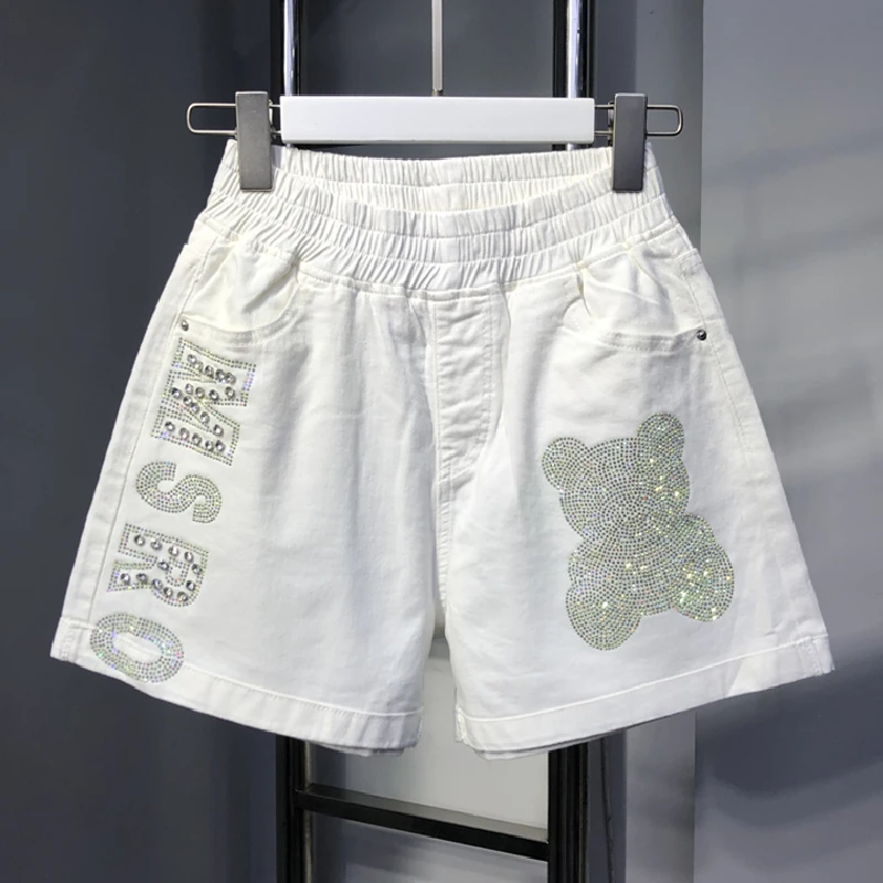 

Candy Color Hot Drilling Women Denim Shorts 2022 New Summer Thin Short Jeans Elastic High Waist Diamond Casual A-line Hot Shorts