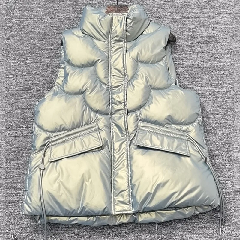 Cotton vest women's 2022 autumn and winter new drawstring fashion outer wear light cotton vest vest coat women's clothing