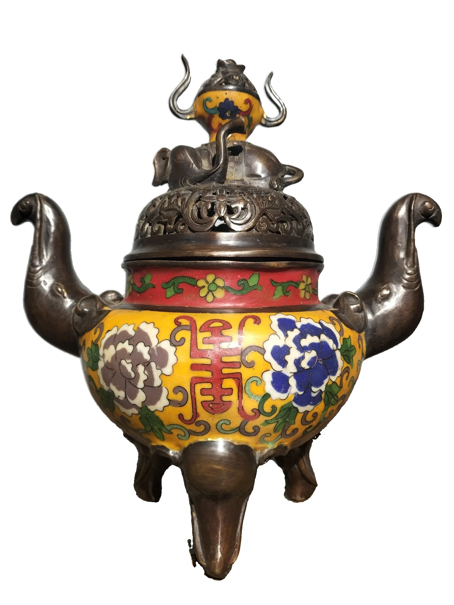 

LAOJUNLU Pure Copper Cloisonne Handmade Filigree Enamel Color Elephant Stove Incense Burner Ornament Style 913 Chinese