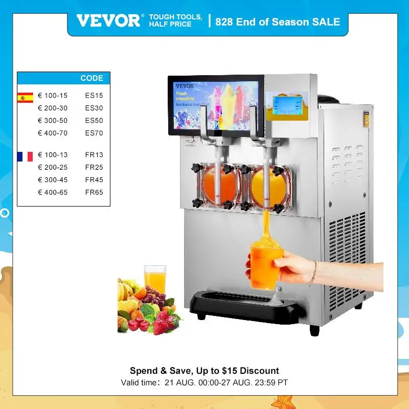 VEVOR 8L / 2.1 Gal Slushy Margarita Machine Double Bowl Smoo