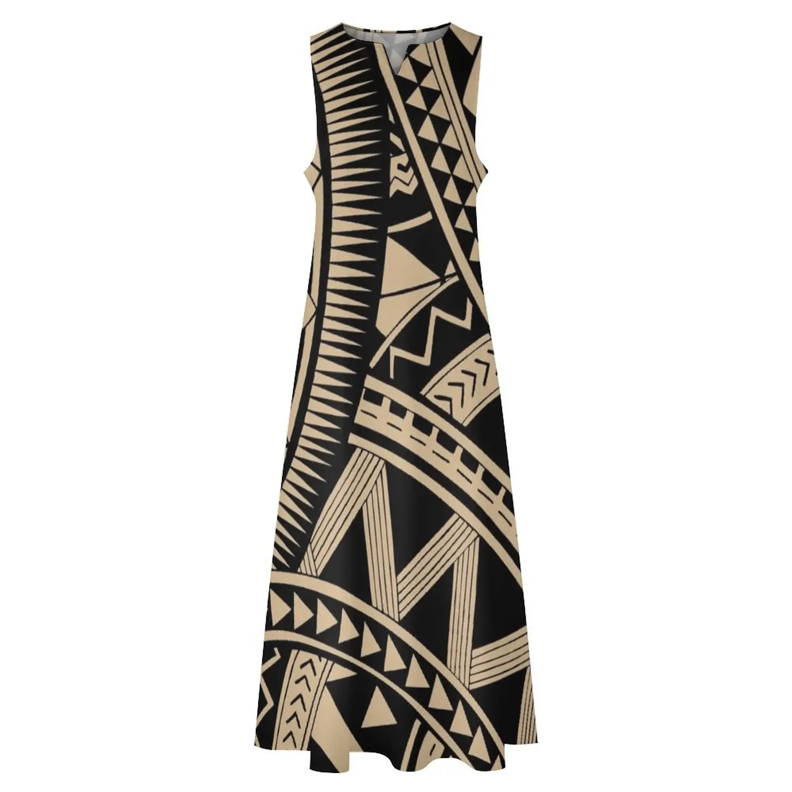 Полинезийское самоанское Черное длинное платье с татуировкой дизайнерское на