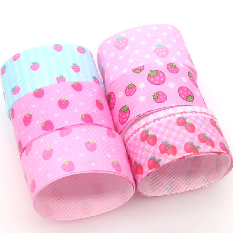

DHK 1.5'' 50yards Strawberry Printed Grosgrain Ribbon Accessories Sewing Craft Headwear DIY Decoration 38mm S1842