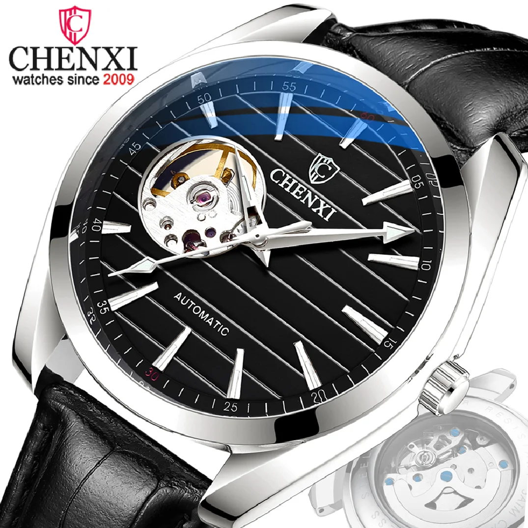 

CHENXI New Luxury Men Automatic Mechanical Watch Fashion Leather Clock Top Brand Business Tourbillon Waterproof Wristwatch