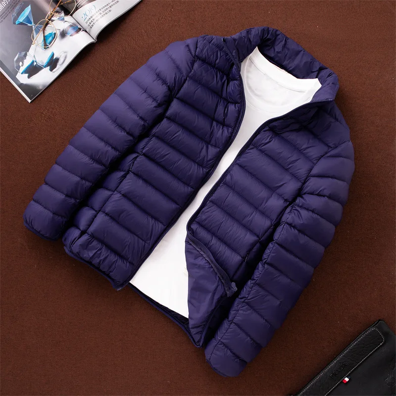 2022 New Light Down Jacket Men's Stand Collar Slim Slim Light Down Jacket Plus Size Young Men's Hood Tide