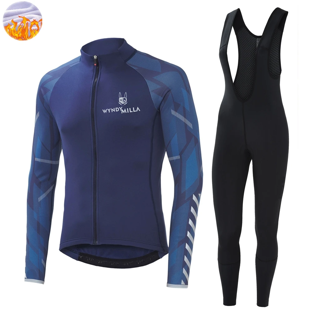 

Wyndymilla Men Winter Jacket Cycling Jersey Set Long Sleeve Coat Bib Pants Suit Outdoor Mtb Warm Fleece Cycling Outfit Ciclismo