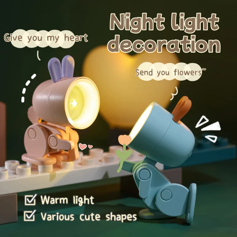 

Mini LED Desk Lamp Folding DIY Posture Cartoon Dinosaur Rabbit Night Light for Home Room Laptop Table Lamp Creative Cute Lights