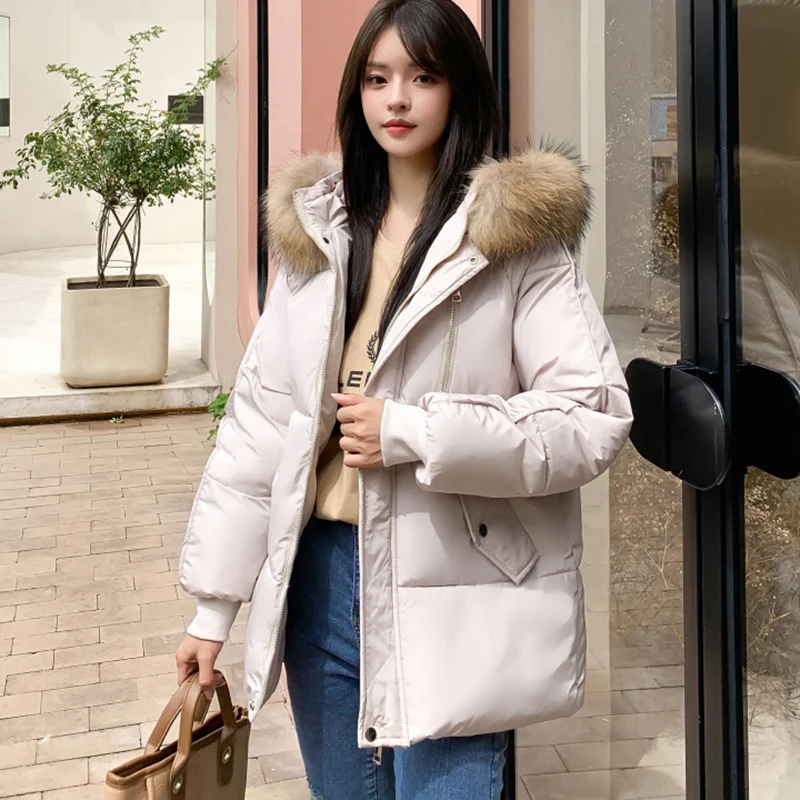 2023 New Winter Women Fur Collar Parkas Jackets Fashion Hooded Thicken Warm Padded Coat Female Lady Winter Outwear Jacket parkas