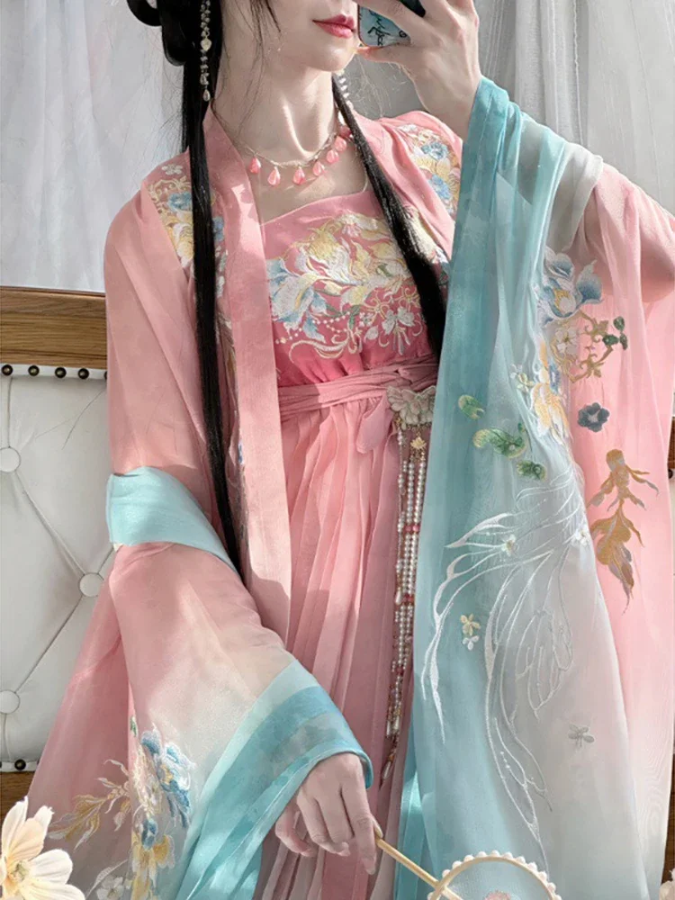 YJ50 Hanfu женское платье для тяжелой промышленности с вышивкой и большими рукавами