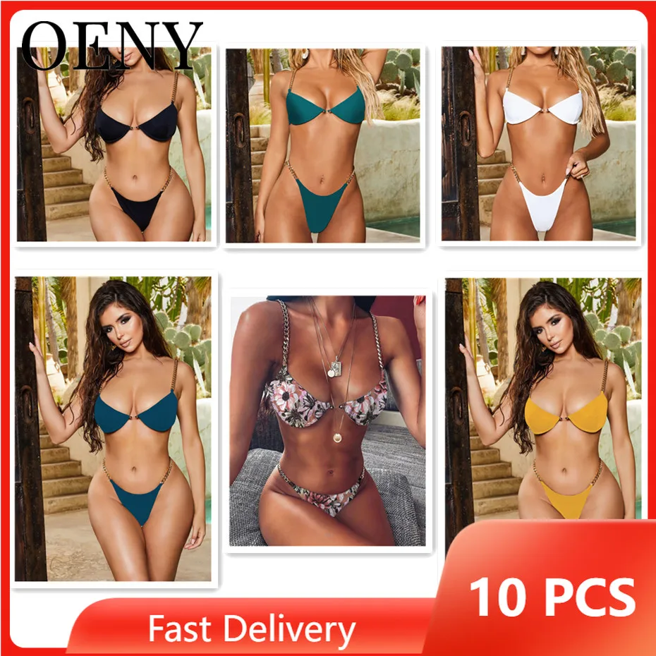 

2022 New Summer Holiday Metal Sling 2 Pieces Split Swimsuit Sexy Elegance Attractive Bikini Suit Wholesale Items Bulk Lots O9091