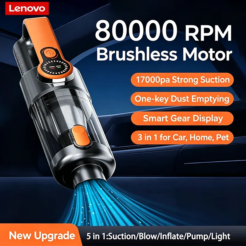 Фото Портативный пылесос Lenovo 17000Pa для автомобиля и дома, мощный ручной пылесос с сильным всасыванием для уборки дома и автомобиля №1