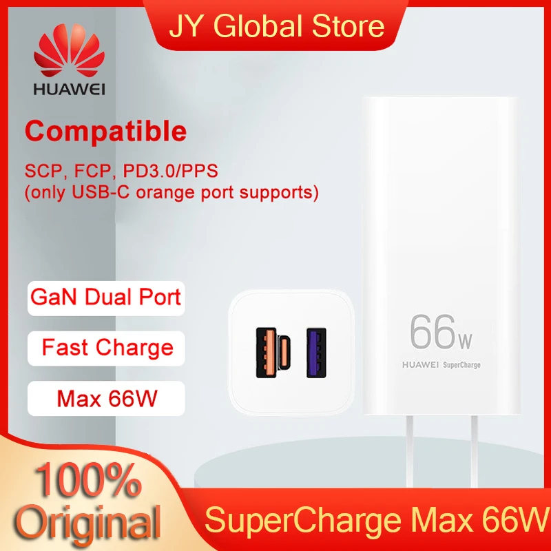 

Original HUAWEI Gallium Nitride SuperCharge Charger GaN Max 66W For Huawei Mate40 Mate30Pro P40 Compatible SCP/FCP/PD3.0/PPS