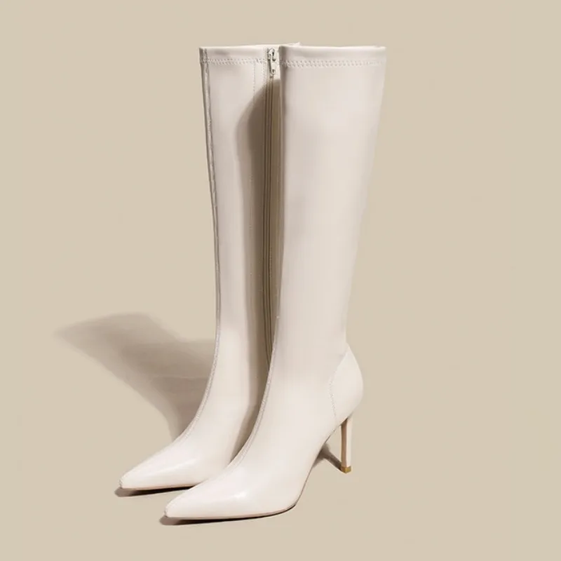 Женские сапоги Челси до колена пикантная обувь на высоком каблуке зимняя модная