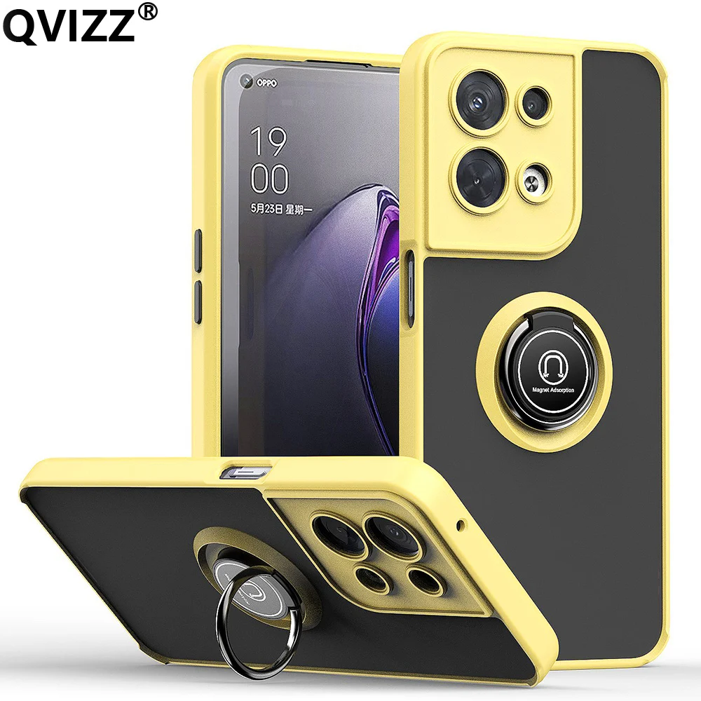 

Case for OPPO Reno 8 Pro Plus Luxury Transparent Matte Bracket Car Ring Holder Shockproof Phone Cover OPPO Reno 7 Pro 4G 5G 7Z