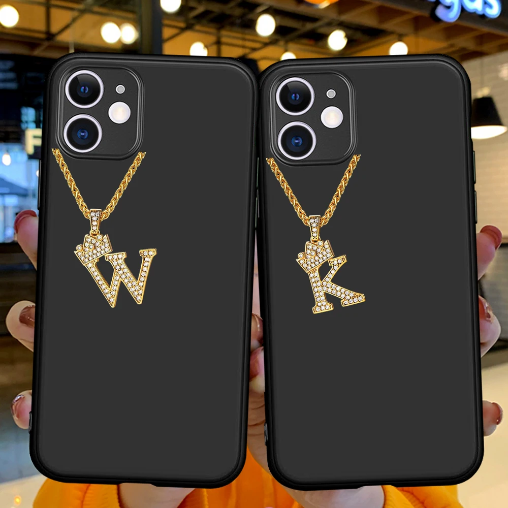 

Necklace Diamond Letters Golden Funda for IPhone 11 12 13 Mini 11 Pro X XS Max XR 6 7 8 Plus SE Phone Case Soft Silicone Tpu
