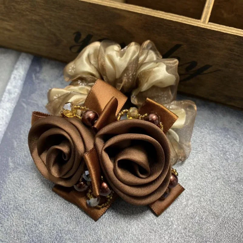 

1Pcs Hair Accessories Women Fashion Style Big Rose Flower Pearl Hair Bands Elastic Hair Rope Ring for Girls Headwear