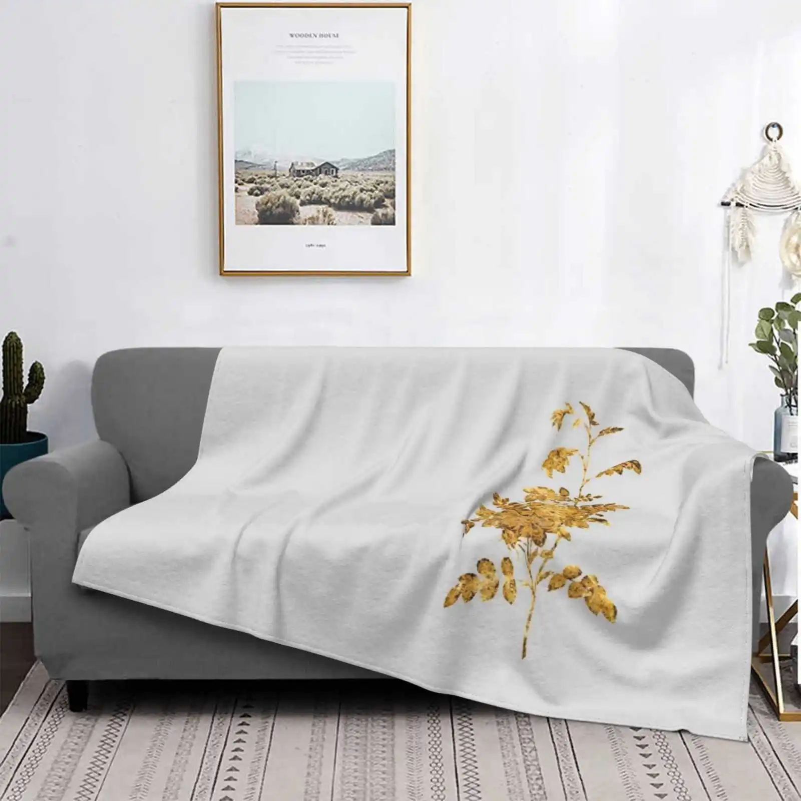 

3D Printing Retro Gilded Blooming Alpine Rose Plant Gold Leaf Soft Warm Light Blanket Plant Retro Blanket