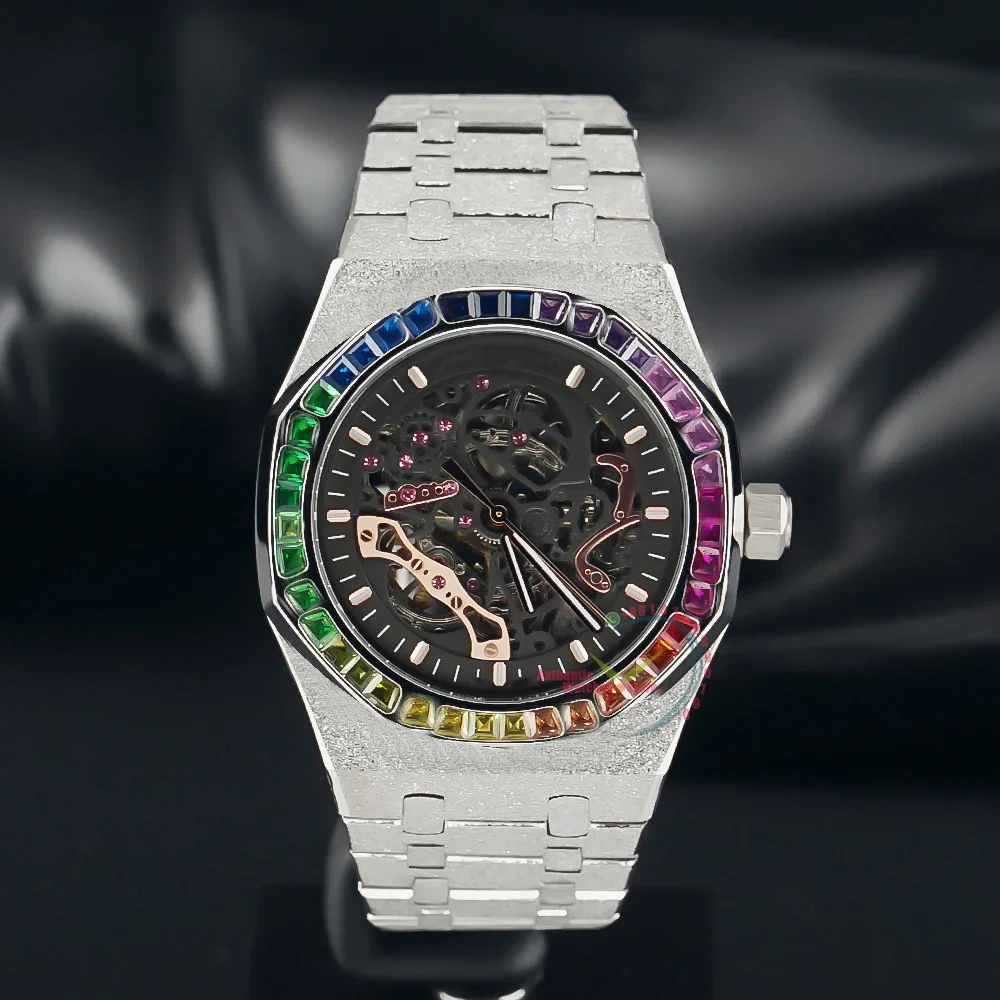 

Новинка 2023, мужские механические наручные часы с матовым золотым двойным балансиром, открытым турбийоном, Роскошные автоматические часы-скелетоны