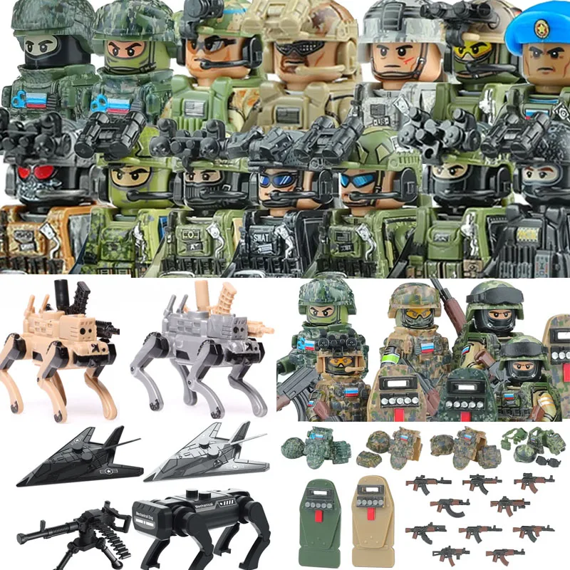 MOC City Police Military Soldeir Строительные блоки SWAT США Россия Армия Waffen Pack Механический шлем для собак Жилет Сборка Кирпичи Игрушки (art.: 3920d04fac109) - 3920d04fac109