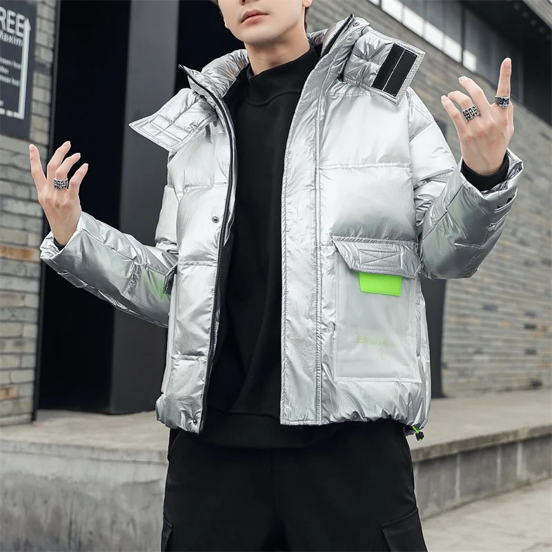 Casual Autumn Winter Men's Warm White Duck Down Jackets Parkas Solid Outwear Thick Hat Detachable Hooded Down Coats Top Clothing