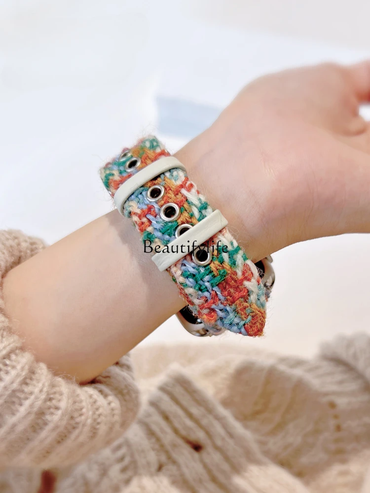 Часы S9 толстая игла шерстяной ремешок Iwatch9 поколение Watch8 клетчатая деревянная