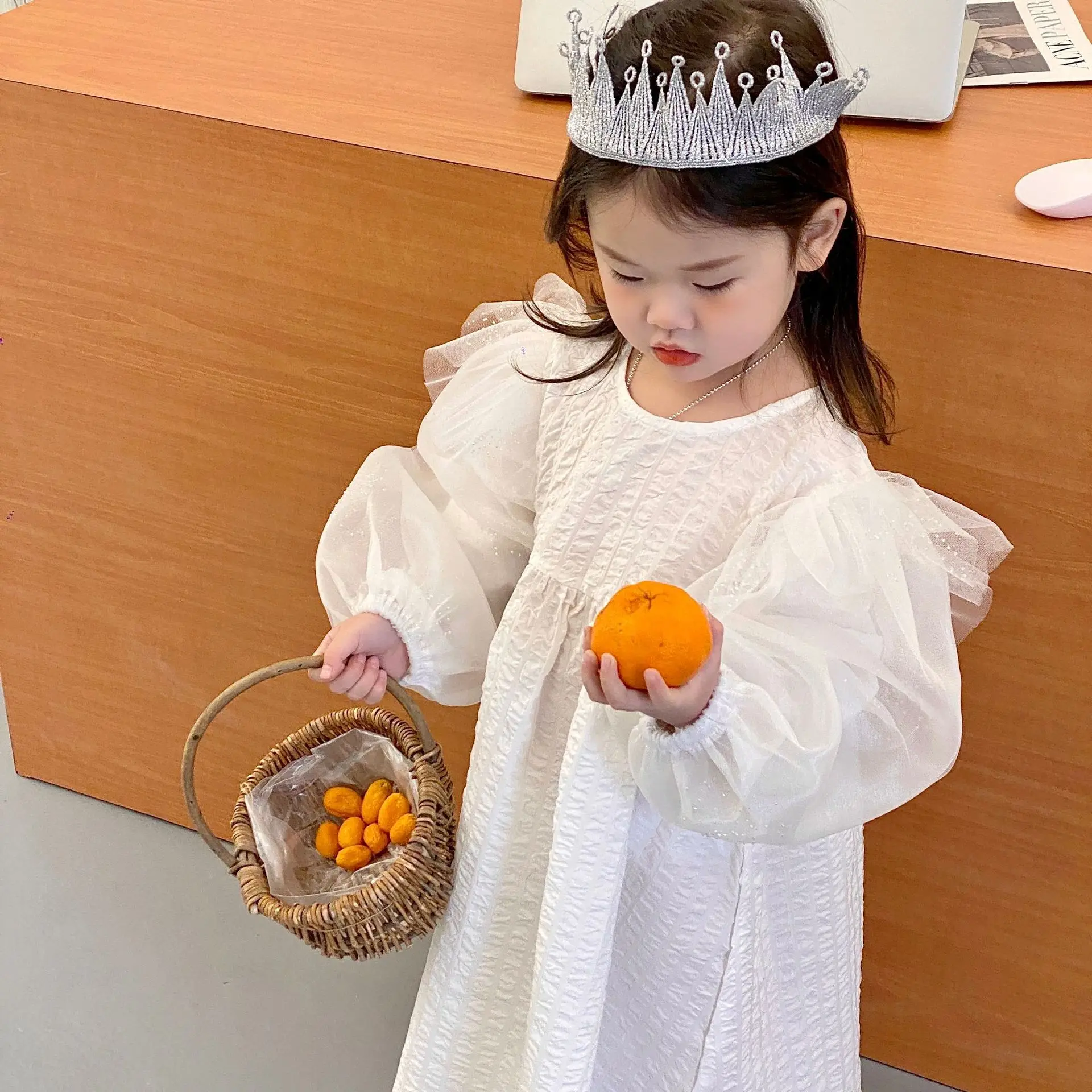 

2022 Little Girl Princess Dresses Baby One-Piece Dress Long Sleeve Children Bridesmaid Clothes Girl White Christening Lace Dress