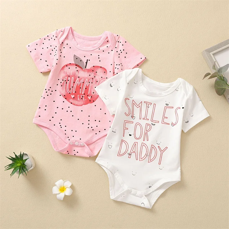 

Baby Girls Casual Cotton Romper, Round Collar Short Sleeve Letters Print Jumpsuit for Mother's Day/ Father's Day