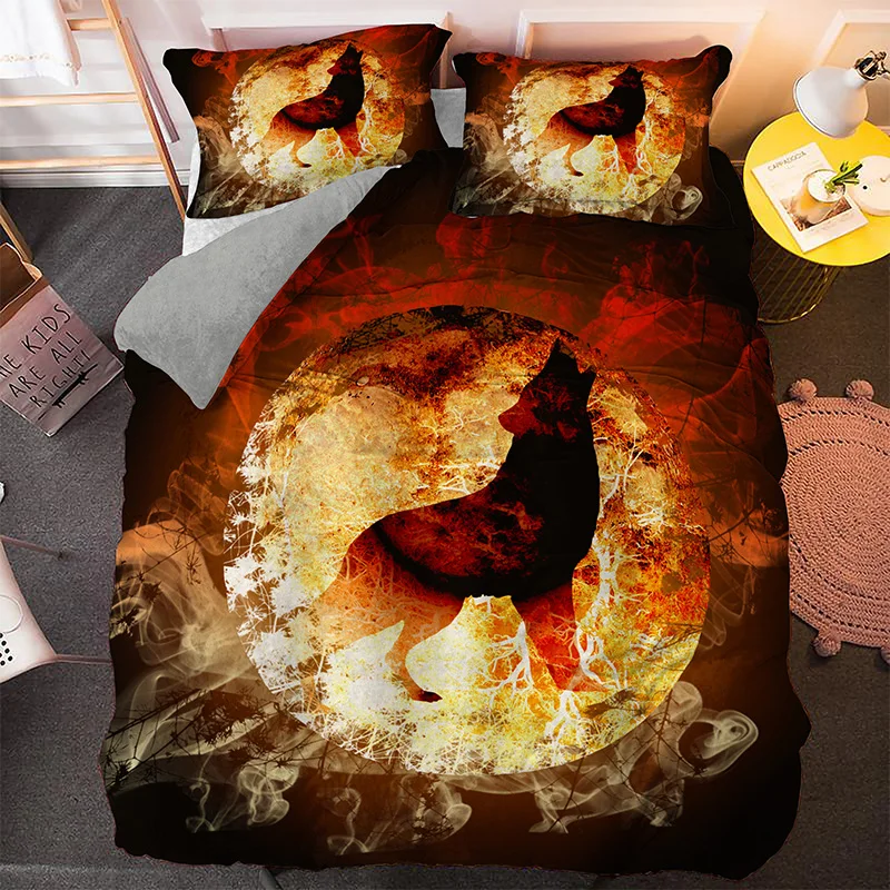 

Fashion Wolf Pattern Bedding Sets Animal Duvet Queen King Size Quilt Cover Pillowcase 2/3PCS Polyester Comforter Cover Cover Set