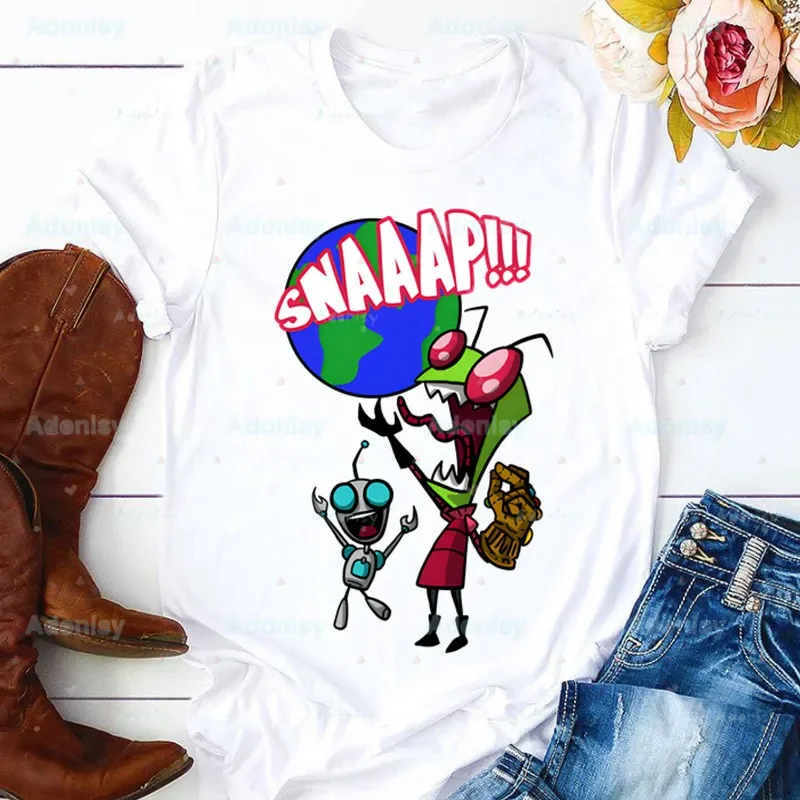Kawaii мультфильм Invader Zim Alien аниме женские летние модные футболки с коротким рукавом