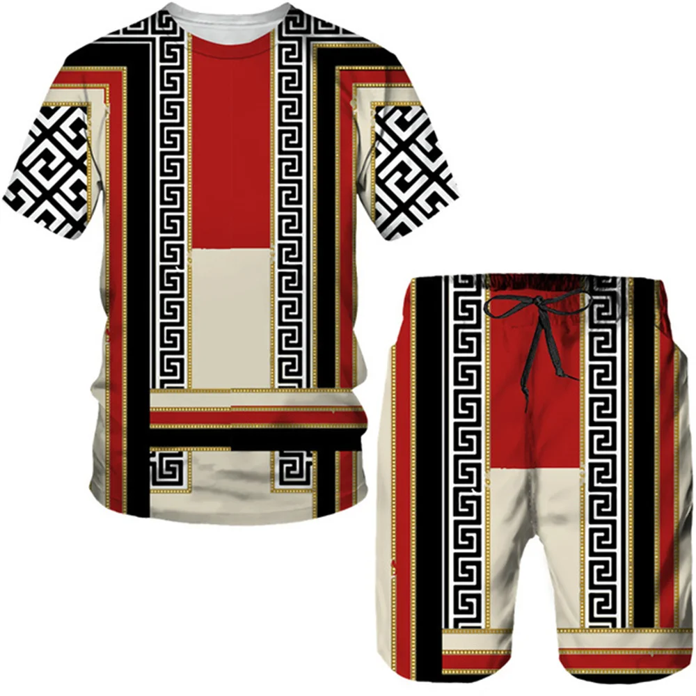 Men's Sports 3D Printing Suit Retro Auspicious Print Summer Casual Street Breathable Personality Oversized Size Men's Clothing