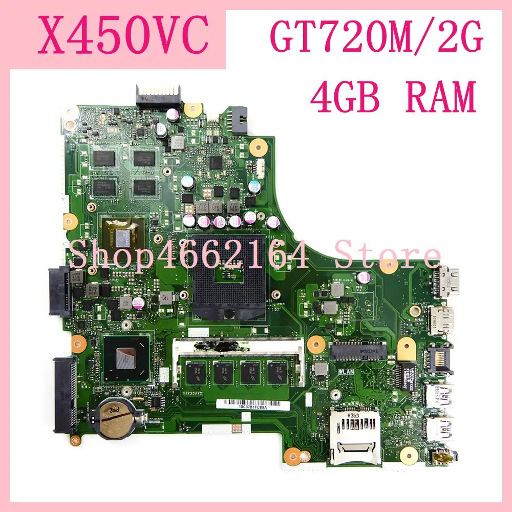 

X450VC 4GB RAM GT720M/2G REV2.0 mainboard For ASUS X450V X450VC A450V laptop motherboard 100% Tested Working