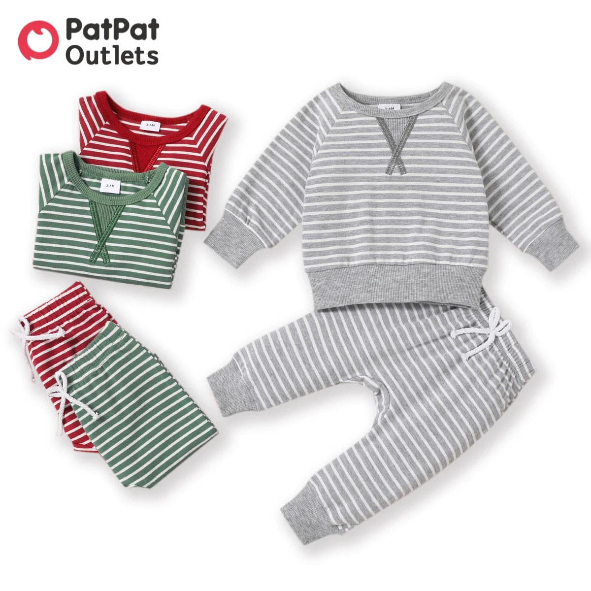 

PatPat Baby Boy Clothes New Born Overalls Sweatshirts 2pcs Baby All Over Striped Cotton Long-sleeve Pullover and Trousers Set