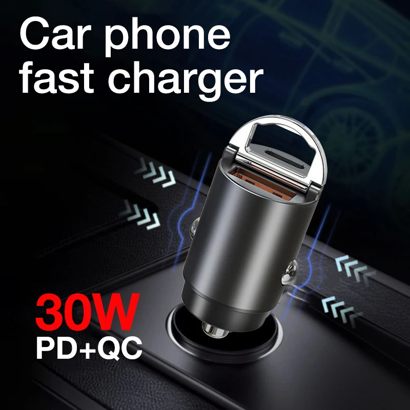 

Mini Car Charger 30W Fast Charging Dual PD QC 3.0 Adaptor Cigarette Lighter Hidden USB 30W for Mobile Xiaomi for iPhone 13 12