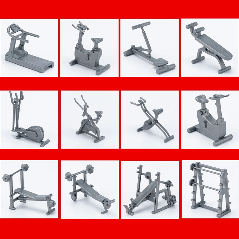 1:20 Mini Dollhouse Furniture Miniature Treadmill, Spacewalker, Power combiner, Barbell stand, Supine sit-ups, Spinning DIY Toys images - 6