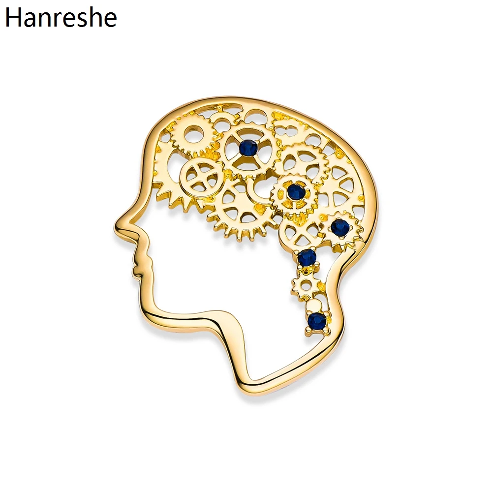 

Hanreshe Brain Head Gear Brooch Pins Classic Gold Color Metal with Crystal Medical Lapel Badge Jewelry for Doctor Nurse