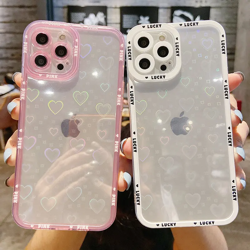 

New Love Laser Phone Case for iPhone 13 12 11Pro Max XS XR 7Plus/8Plus Transparent Soft TPU Angel Lens Shockproof Buffer Case!