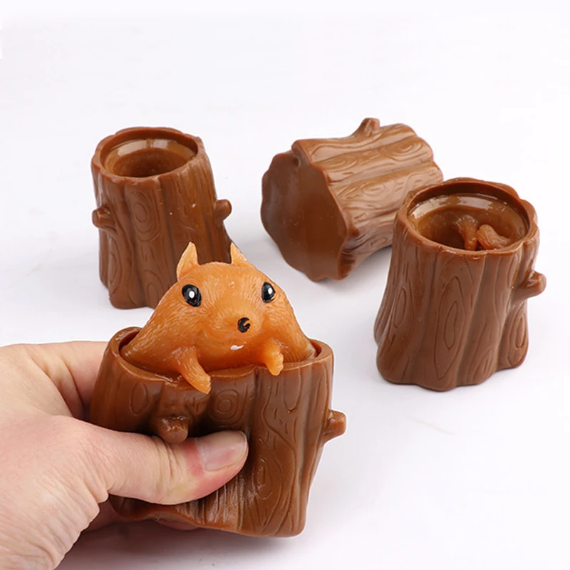 

Funny Squeeze Toys Tree Stump Evil Squirrel Cup Decompression Telescopic Head Spoof Toy Stress Relief Finger Toy for Kids Adults